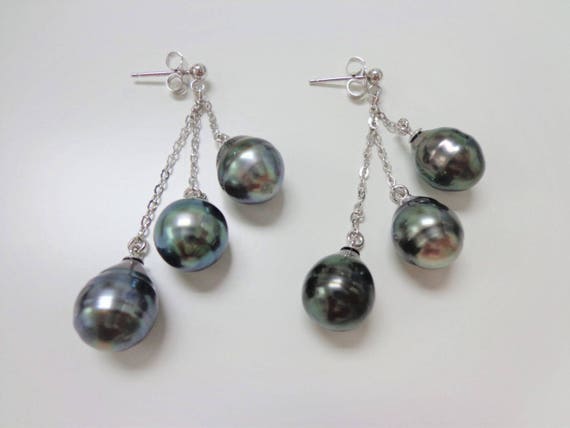 Orecchini In Oro 18 Karati Con Perle Di Tahiti E Diamanti - Vendita - Foto 5