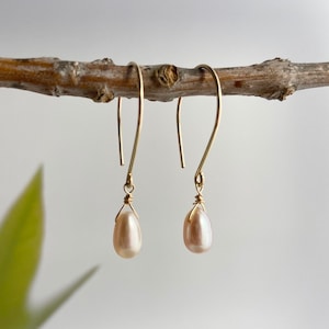 Minimalist Peachy Pearl Earrings, Silver/Gold/Rose Gold