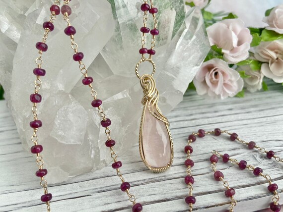 Ruby Gemstone Necklace 14K Gold 
