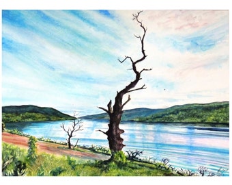 Scotland Landscape Original Watercolour Painting: Impressionist Scottish Highlands Wall Art