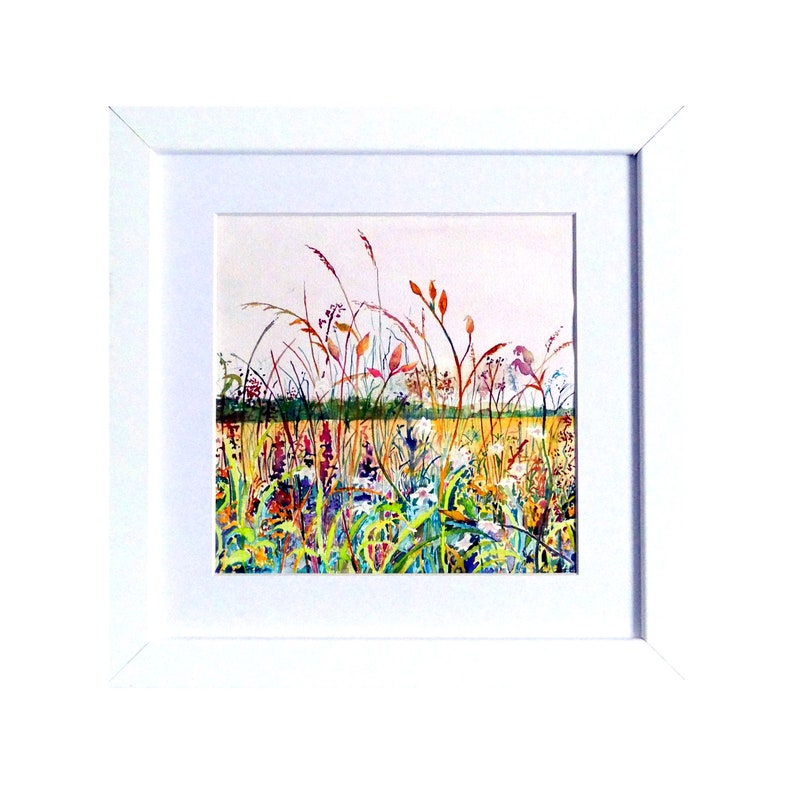 Fen Landscape Watercolour of Wild Flowers Countryside Floral image 1