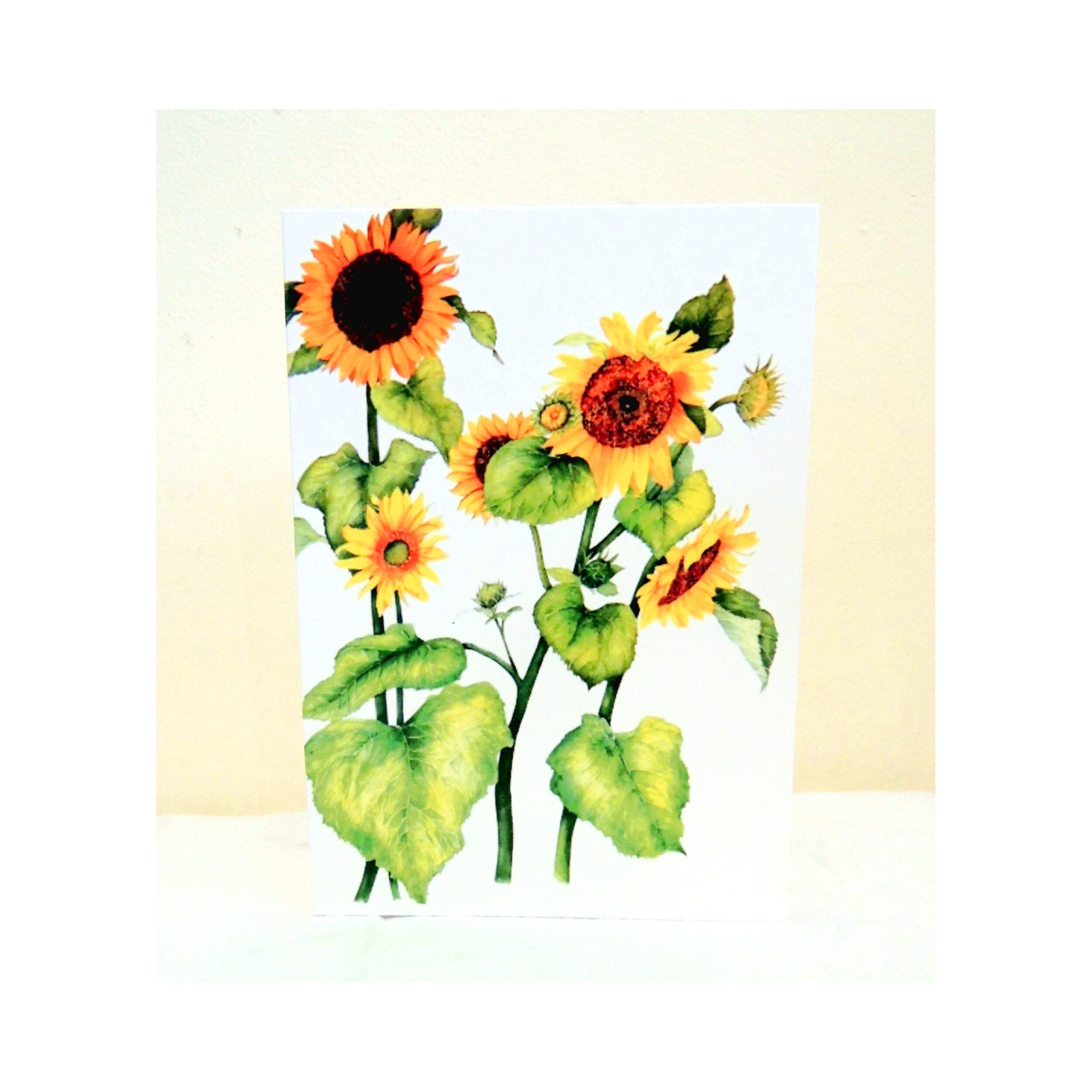 Paper Art card for gardener Sunflowers notecard blank folded greeting ...