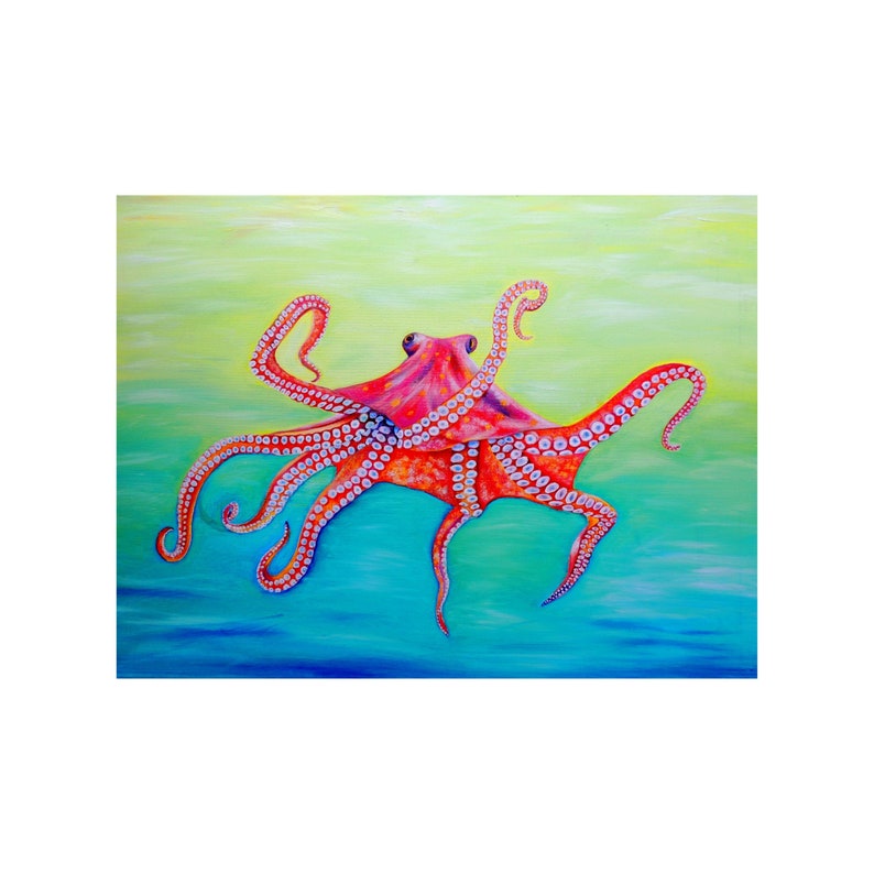 Octopus Oil PaintingTropical Sea Life Wall Art Underwater image 1