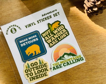 Adventure Sticker Set, Pack of 4, Outdoor Sticker Bundle, Waterproof Vinyl Stickers, Stocking Filler