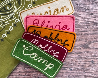 Patch personalizado, patch vintage com nome bordado em ponto corrente, bordado em ponto corrente