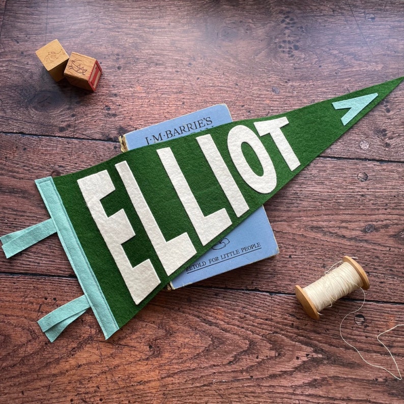 Custom pennant flag in green, white and turquoise