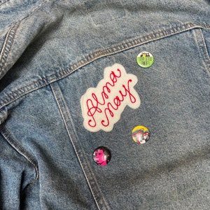 Parche de nombre vintage cosido en cadena, bordado en punto de cadena, insignia de nombre personalizada, para coser o planchar.