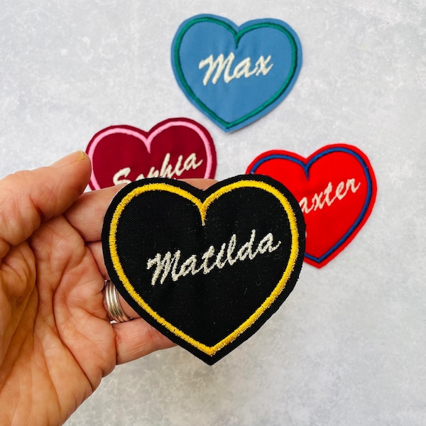 Custom Heart Patch, Retro Name Patch, Sew or Iron on