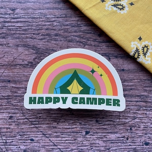 Happy Camper Vinyl Sticker, Camping Sticker, Waterproof Sticker, Retro Sticker, Camping Gift