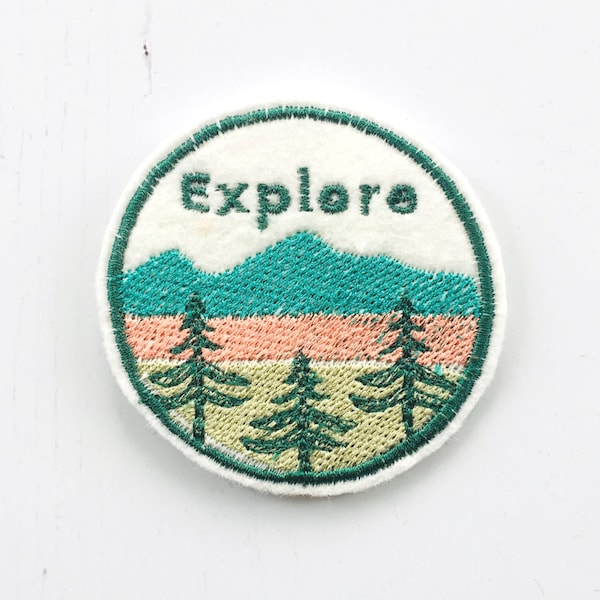 Explore Embroidered Patch, Mountain Tree Iron On Patch, Adventure Applique