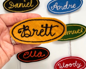 Custom Chain Stitch Name Patch, Wool Felt Name Badge, Chain Stitch Embroidery