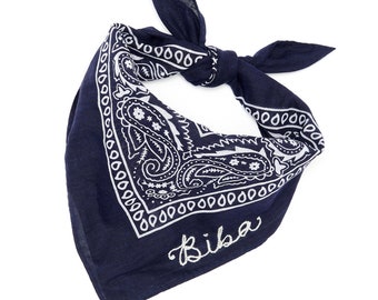 Custom Chain Stitched Cotton Bandana, Personalized Embroidered Neckerchief