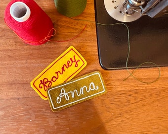 Emblema personalizado com ponto corrente, patch de nome vintage, bordado com ponto corrente