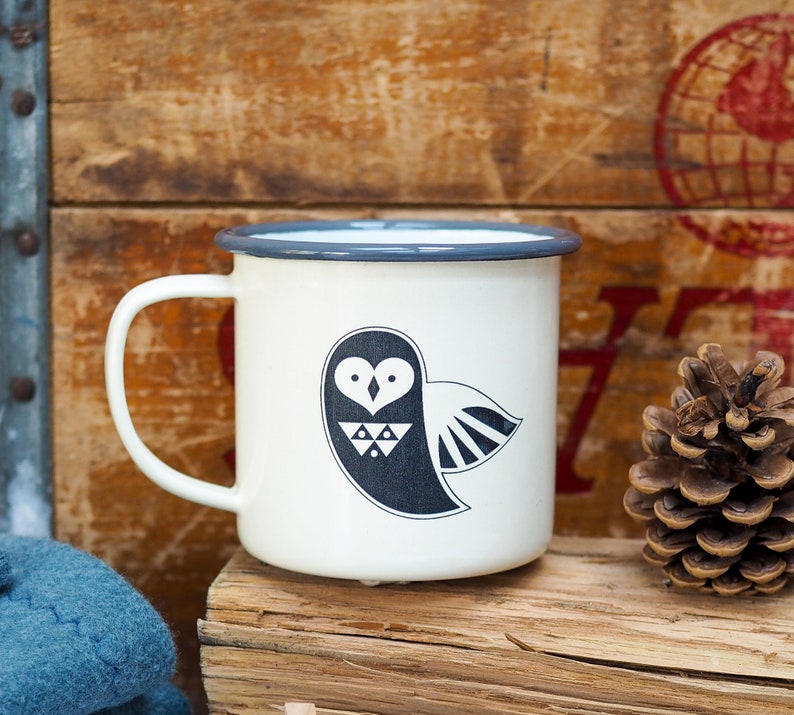 Christmas Enamel Mug, Christmas Hot Chocolate Mug, Fox Mug, Owl Mug image 3