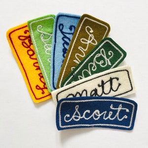 Custom Chain Stitch Name Patch, Wool Felt Name Badge, Chain Stitch Embroidery
