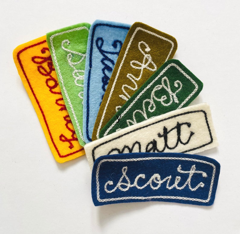 Colour Choices of Custom Chain Stitch Name Patch.