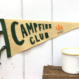 Campfire Club Pennant Flag, Camp Decor, Wool Felt Camping Pennant