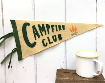 Campfire Club Pennant Flag, Camp Decor, Wool Felt Camping Pennant