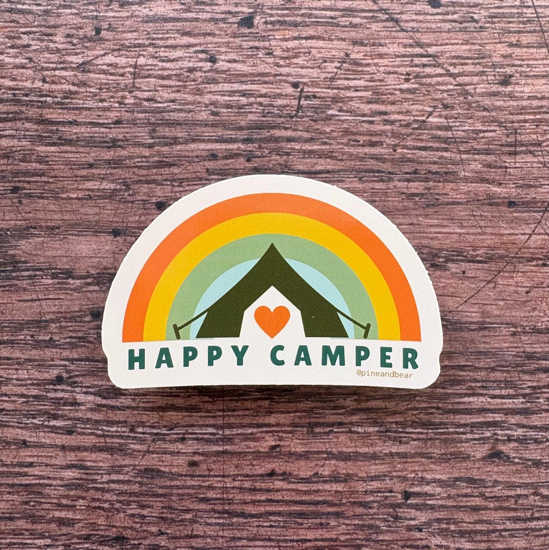 Happy Camper Vinyl Sticker, Rainbow Camping Tent, Waterproof Decal - Etsy