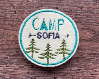 Personalised Camping Patch, Summer Camp Patch, Camping Party Gift, Wool Felt