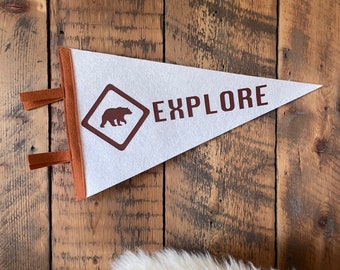 Explore Flag, Kids Bedroom Decor, Bear Flag, Wool Felt