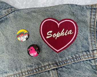 Benutzerdefinierte Herz Patch, Retro Name Patch, Nähen oder Aufbügeln,