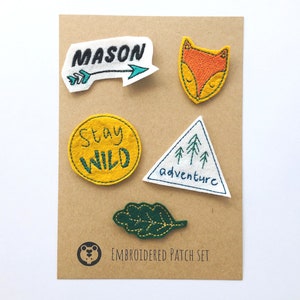 Personalisiertes Patch-Set für Kinder, Abenteuer-Patches, 5er-Set gestickte Aufnäher, personalisierte Kinderstrumpffüller