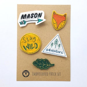 Personalised Patch Set For Kids, Adventure Patches, Set of 5 Embroidered Patches