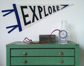 Explore Pennant Flag/Aventure Pennant/Vintage Style Pennant/Wool Felt Pennant Banner/Wallhanging/Room Decor/Adventure Theme Nursery