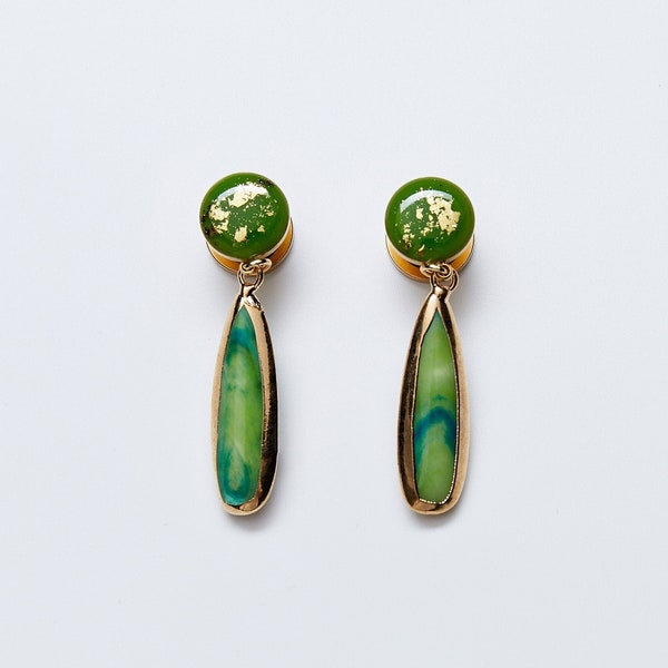 Elegant Jade Green Dangle Plugs /8g ,6g ,4g ,2g ,0g ,00g ,7/16,1/2, 9/16 , 5/8 ,11/16 ,3/4 ,1 inch Earrings Gauges