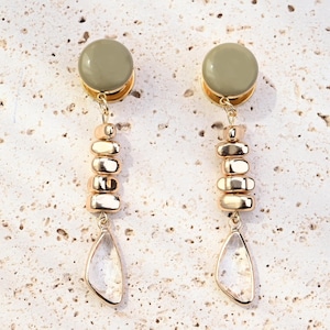 Elegant Stone Geometric Dangle Plugs /8g ,6g ,4g ,2g ,0g ,00g ,7/16, 1/2, 9/16 , 5/8 ,11/16 ,3/4 ,1 inch Earrings Gauges