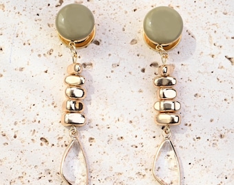 Elegant Stone Geometric Dangle Plugs /8g ,6g ,4g ,2g ,0g ,00g ,7/16, 1/2, 9/16 , 5/8 ,11/16 ,3/4 ,1 inch Earrings Gauges