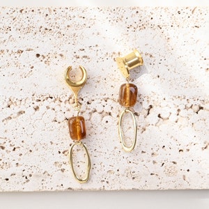 Stylish Brown Bead Ear Saddles with Irregular Hoop, Ear Plugs, Ear Plug Gauges(2g-30mm)