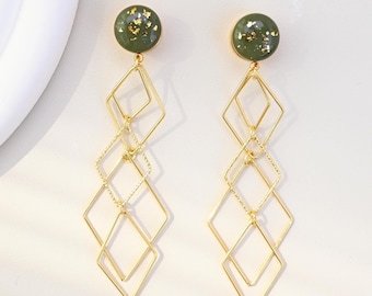 Geometric Moss Green Screw on Gauge, Chic Earring Plugs,Dangle Plugs Gauges, Earrings for Stretched Ear, Size Available from 8g up to 1 inch