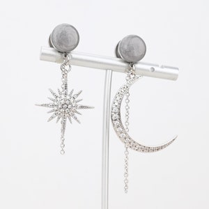 Tapones de plata con forma de luna y estrella (8 g, 6 g, 4 g, 2 g, 0 g, 00 g, 7/16, 1/2, 9/16, 5/8, 11/16, 3/4 y 1 pulgada)