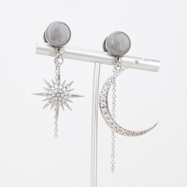 Tapones de plata con forma de luna y estrella (8 g, 6 g, 4 g, 2 g, 0 g, 00 g, 7/16, 1/2, 9/16, 5/8, 11/16, 3/4 y 1 pulgada)