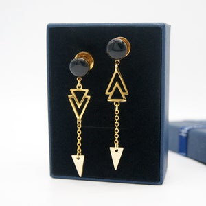 Triangle Geometric Dangle Plugs /8g ,6g ,4g ,2g ,0g ,00g ,7/16,1/2, 9/16 , 5/8 ,11/16 ,3/4 ,1 inch Earrings Gauges