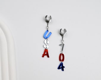 Independence Day Ear Saddle -USA Patriotic Ear Plug Gauge for July 4th Celebration, Available from size 2g(6mm)-1 3/16 (30mm)