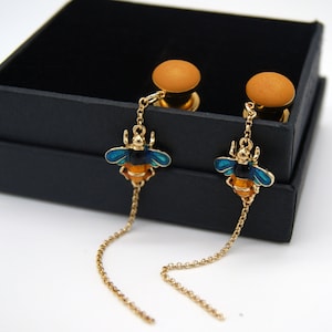 Cute Honeybee Dangle Plugs /8g ,6g ,4g ,2g ,0g ,00g ,1/2, 9/16 , 5/8 ,11/16 ,3/4 ,1 inch Earrings Gauges image 1