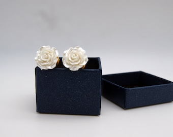 White Rose Ear Plugs Gauges 8g,6g,4g, 2g , 0g ,00g ,1/2inch Cute Wedding Piercing