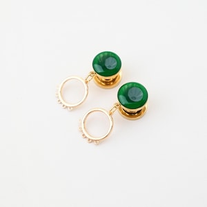 Minimal Emerald Green Dangle Plugs /8g ,6g ,4g ,2g ,0g ,00g ,1/2, 9/16 , 5/8 ,11/16 ,3/4 ,1 inch Earrings Gauges