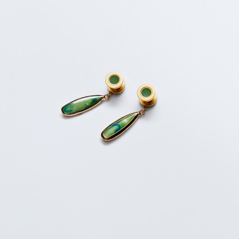 Elegant Jade Green Dangle Plugs /8g ,6g ,4g ,2g ,0g ,00g ,7/16,1/2, 9/16 , 5/8 ,11/16 ,3/4 ,1 inch Earrings Gauges image 6