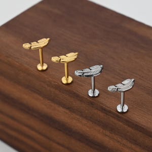 16g/1.2mm Feather Push Pin Labret, Threadless Push Pin Earring, Nose Stud, Tragus Stud, Cartilage Stud, Helix Stud, Conch Stud Earring
