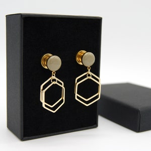 Elegant Geometric Dangle Plugs /8g ,6g ,4g ,2g ,0g ,00g ,1/2, 9/16 , 5/8 ,11/16 ,3/4 ,1 inch Earrings Gauges