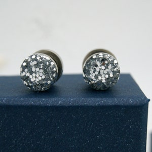 Silver Glitter Ear Plugs Gauges 8g,6g ,5g ,4g ,2g , 0g ,00g ,1/2, 9/16 , 5/8 ,11/16 ,3/4 ,1 inch shinning party plugs