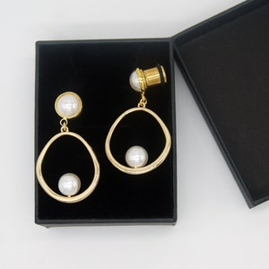 Tappi per le orecchie da sposa in perle, tunnel per calibri in oro, misure disponibili: 6 g, 4 g, 2 g, 0 g, 00 g, 1/2 pollice, 9/16 pollice