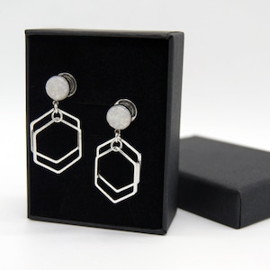 Iridescent Stone Geometric Dangle Plugs /8g ,6g ,4g ,2g ,0g ,00g ,1/2, 9/16 , 5/8 ,11/16 ,3/4 ,1 inch Earrings Gauges