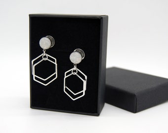 Iridescent Stone Geometric Dangle Plugs /8g ,6g ,4g ,2g ,0g ,00g ,1/2, 9/16 , 5/8 ,11/16 ,3/4 ,1 inch Earrings Gauges