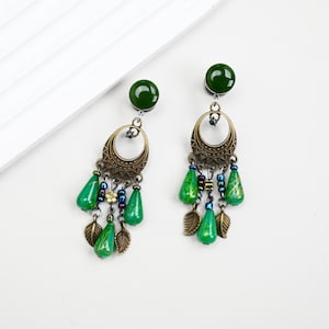 Antique Bronze Green Teardrop Ear Plugs with Leaf Charms, 8g, 6g, 4g, 2g, 0g,00g,7/16&quot;, 1/2&quot;, 9/16&quot;, 5/8&quot;, 3/4&quot;, 1&quot; Prom Gauges