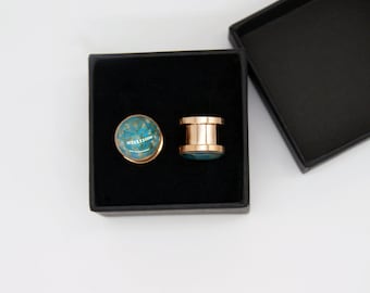 Van Gogh Art Almond Picture Ear Gauges with Screw on Size 8g up to Size 1 inch